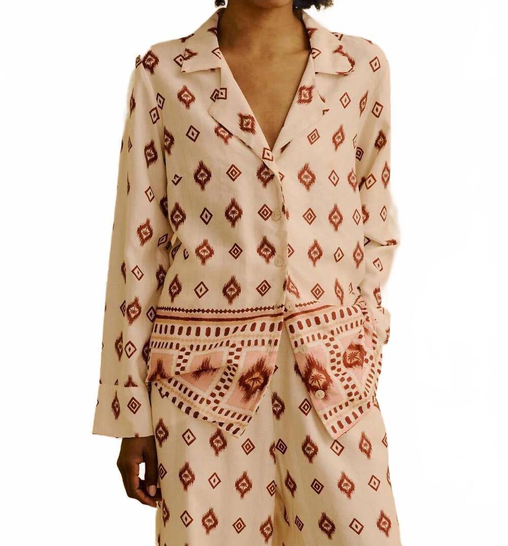 NEW CACAY printed pajama shirt in light beige